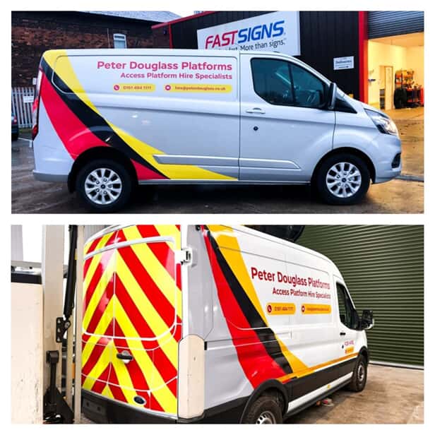 A collage of the Peter Douglass Platforms van wrap.
